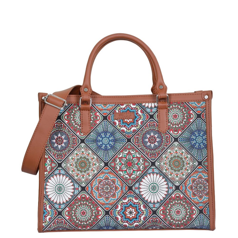 Hand Crafted Multicolour Printed Fabric Laptop Bag, Shoulder Satchel for Women